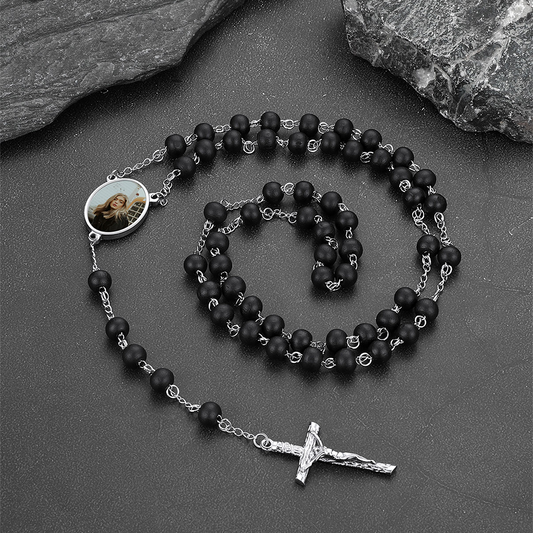 Custom Catholic Rosary with Picture Memorial Cross Necklace FaithHeart