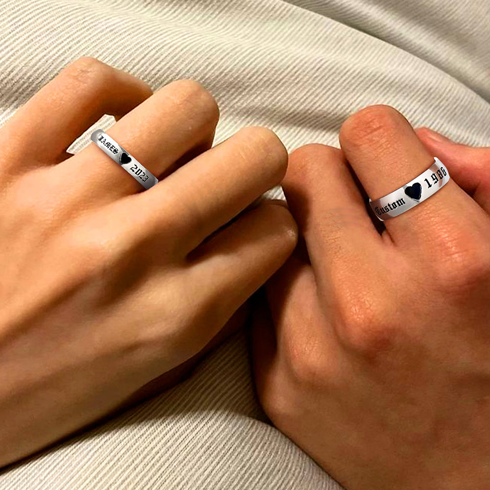 Engraved Name Couple Rings Gift for Him and Her