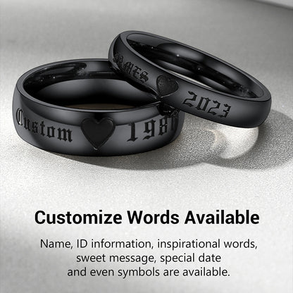 Engraved Name Couple Rings Gift for Him and Her