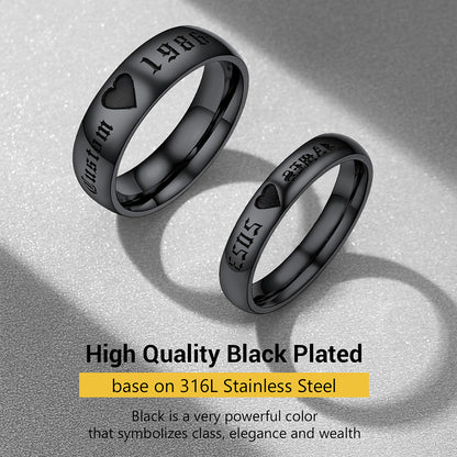 Engraved Name Couple Rings Gift for Him and Her