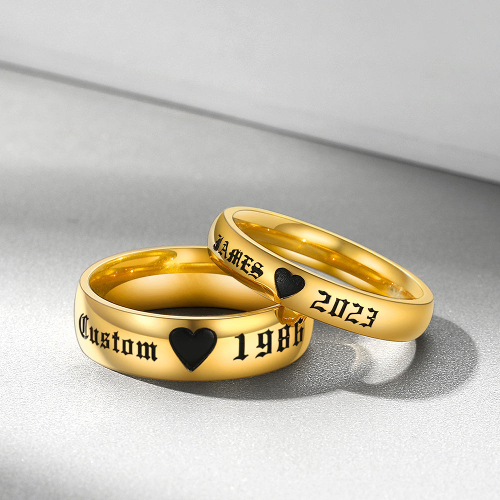 Engraved Name Couple Rings Gift for Him and Her