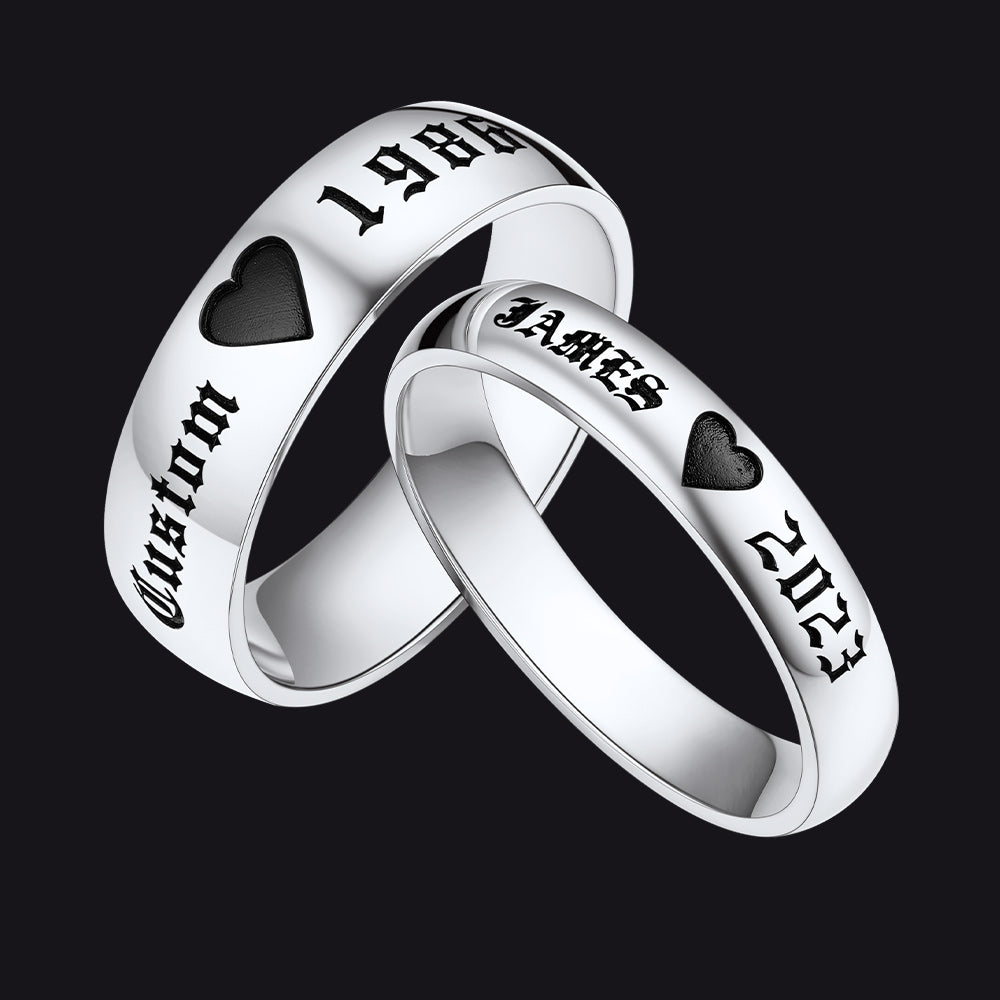 Engraved Name Couple Rings Gift for Him and Her