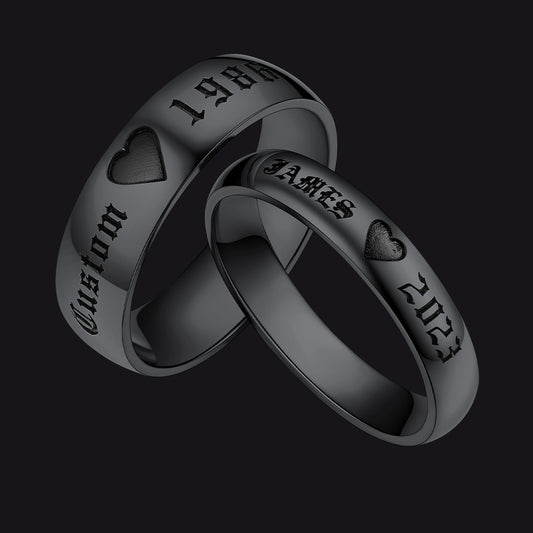 Engraved Name Couple Rings Gift for Him and Her