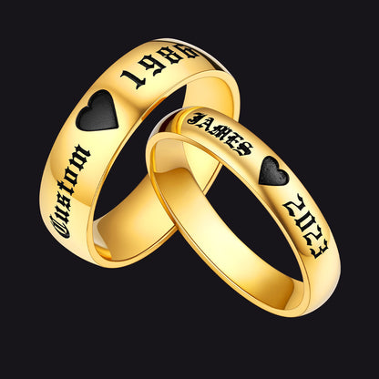 Engraved Name Couple Rings Gift for Him and Her