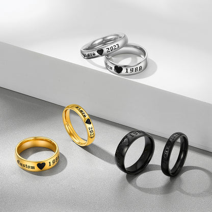 Engraved Name Couple Rings Gift for Him and Her