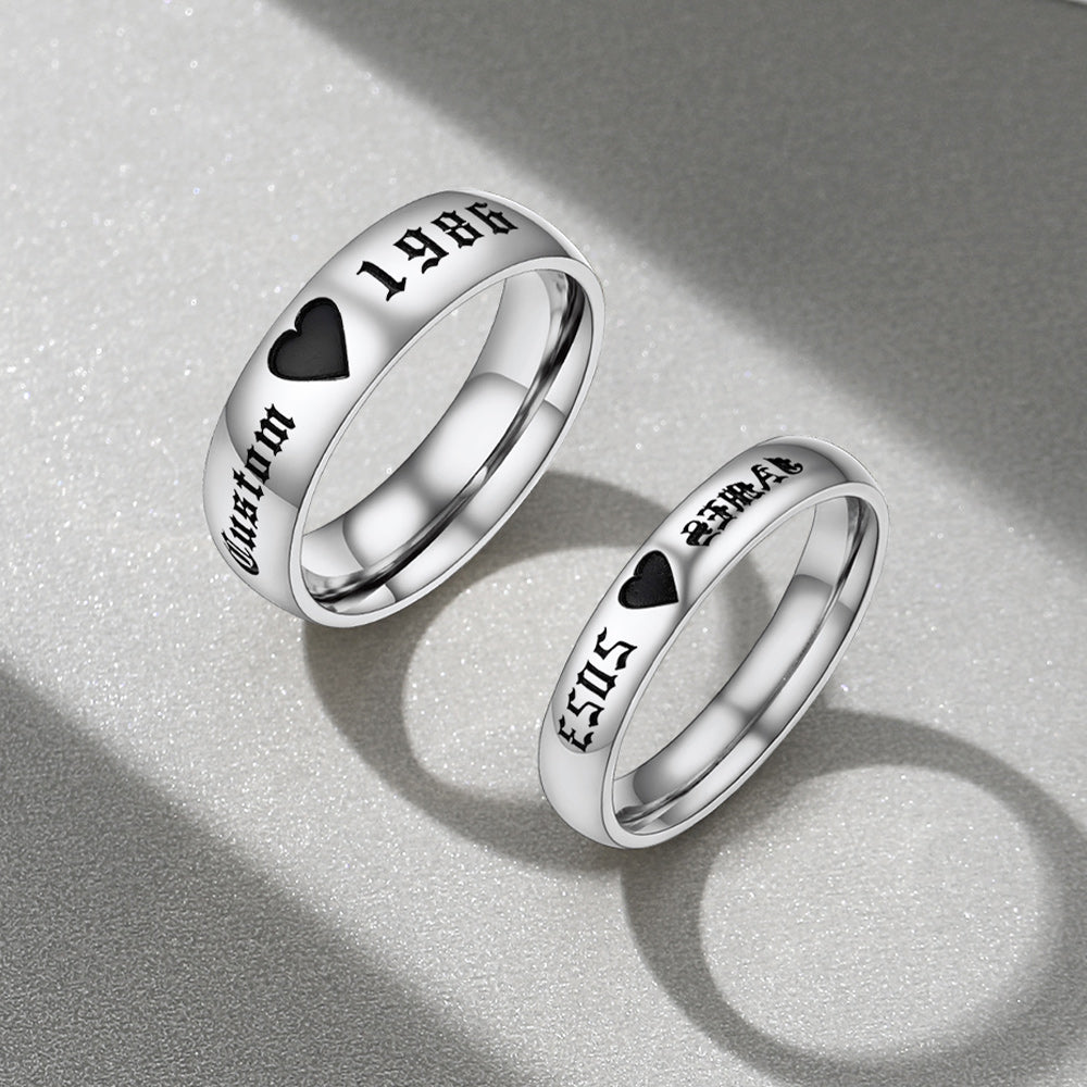 Engraved Name Couple Rings Gift for Him and Her