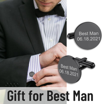 Custom Engraved Text Round Cufflinks for Men