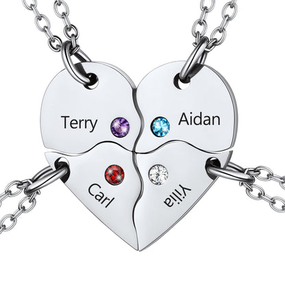 Custom Heart Matching Necklace with Birthstone for Couple Friend Girlfriend 2 Pcs