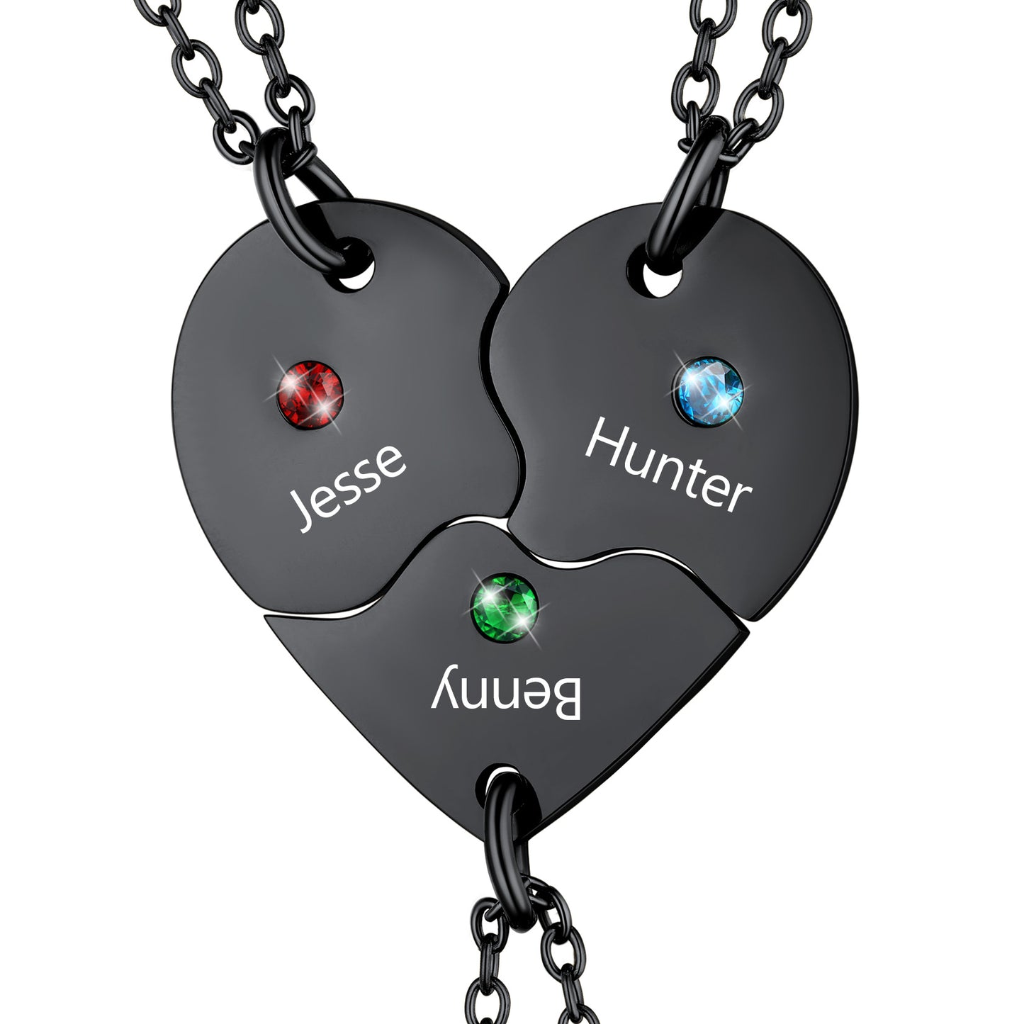 Custom Heart Matching Necklace with Birthstone for Couple Friend Girlfriend 2 Pcs
