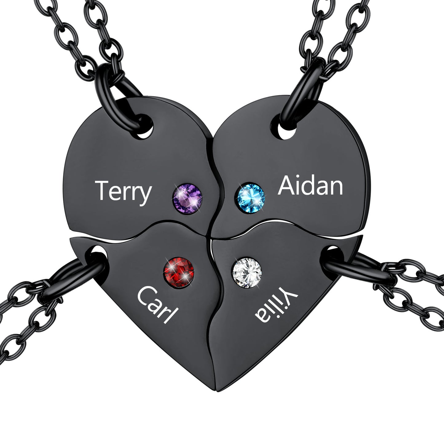 Custom Heart Matching Necklace with Birthstone for Couple Friend Girlfriend 2 Pcs