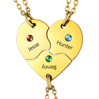 Custom Heart Matching Necklace with Birthstone for Couple Friend Girlfriend 2 Pcs
