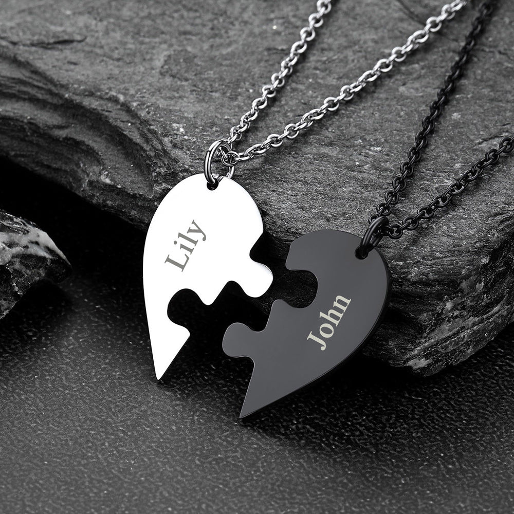 Personalized Heart Puzzle Necklaces for Couples Friends Family Bf
