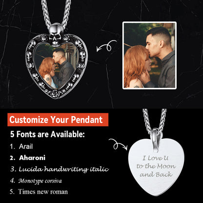 Customized Heart Photo Necklace with Skull for Men Women