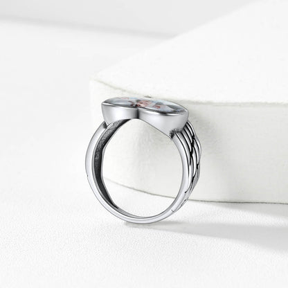 Bague personnalisée avec photo en forme de cœur et d'aile d'ange pour femme et homme
