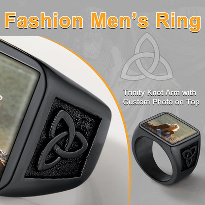 Bague photo personnalisée avec nœud Trinity pour homme