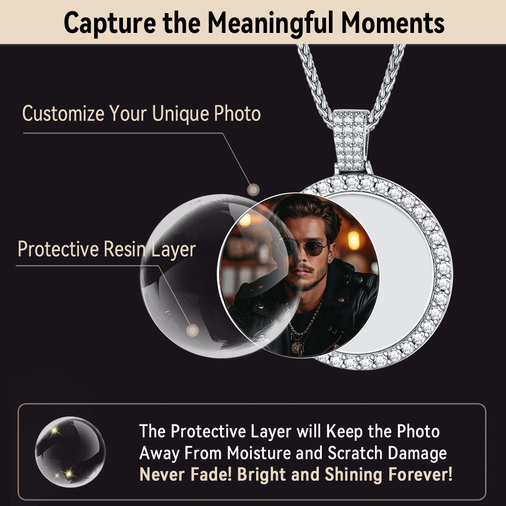 Silver Customized Zircon Picture Necklace Memorial Pendant for Men