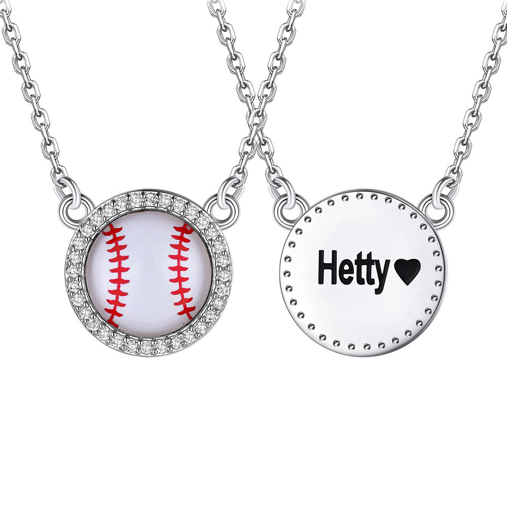  Steel / Baseball Custom Sports Necklace Name Tag with Zircon for Fans Athlete