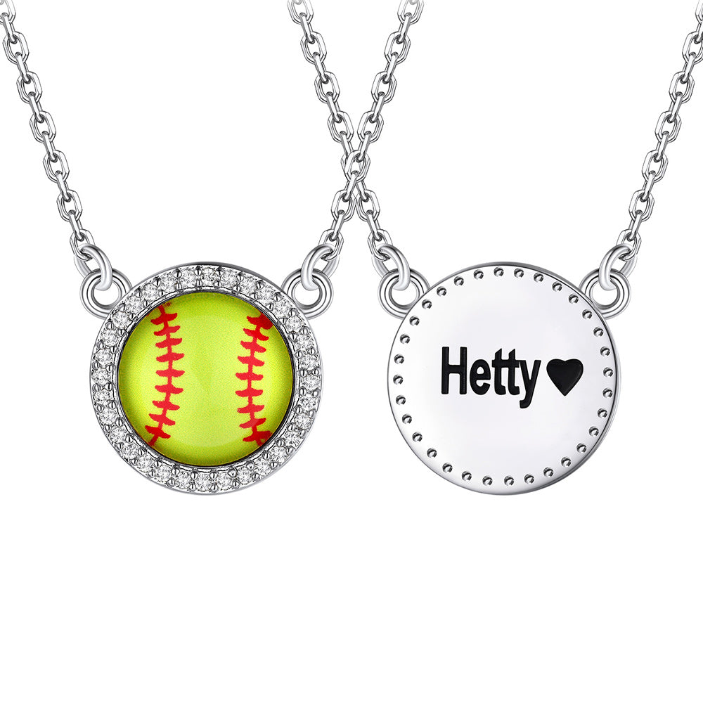  Steel / Softball Custom Sports Necklace Name Tag with Zircon for Fans Athlete