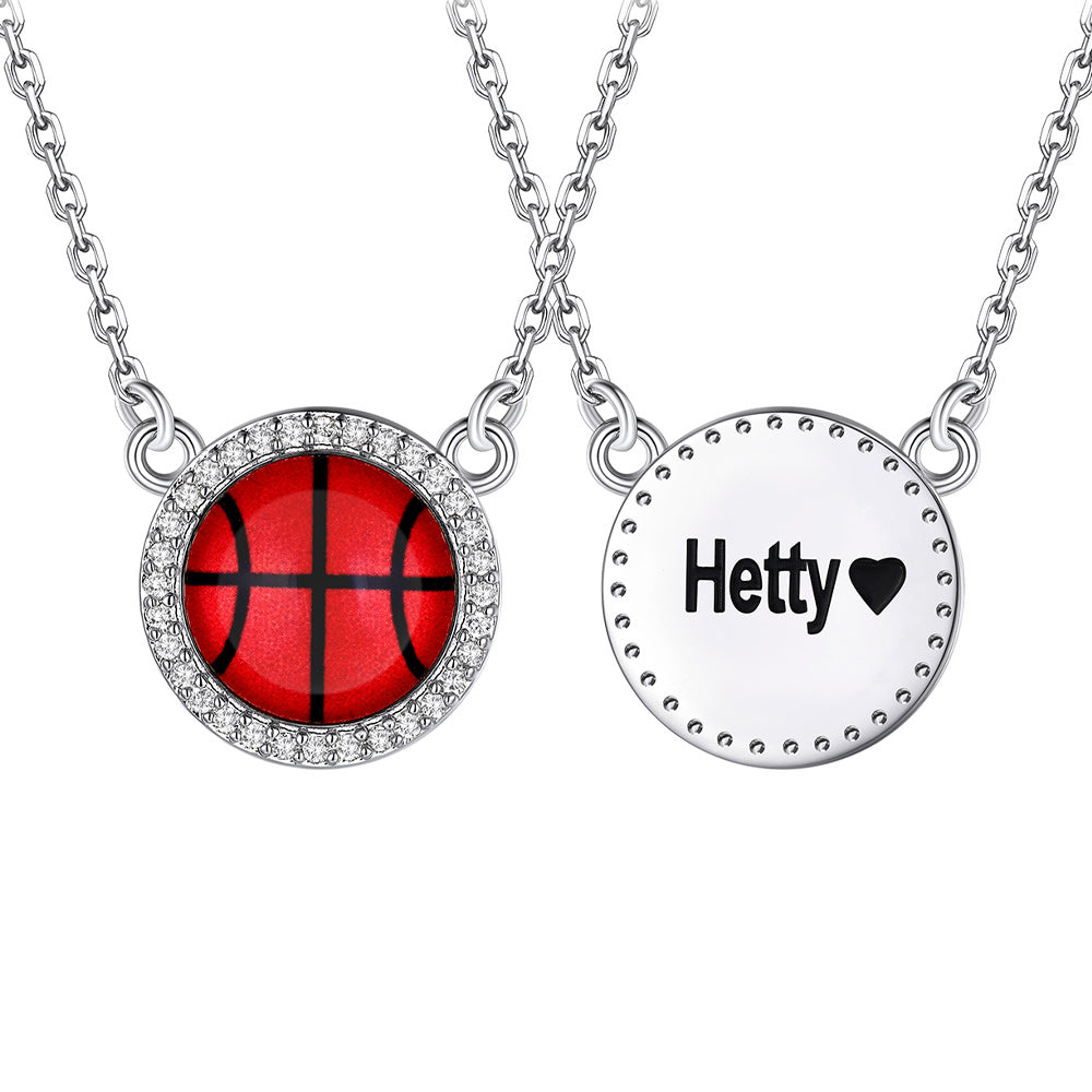  Steel / Basketball Custom Sports Necklace Name Tag with Zircon for Fans Athlete