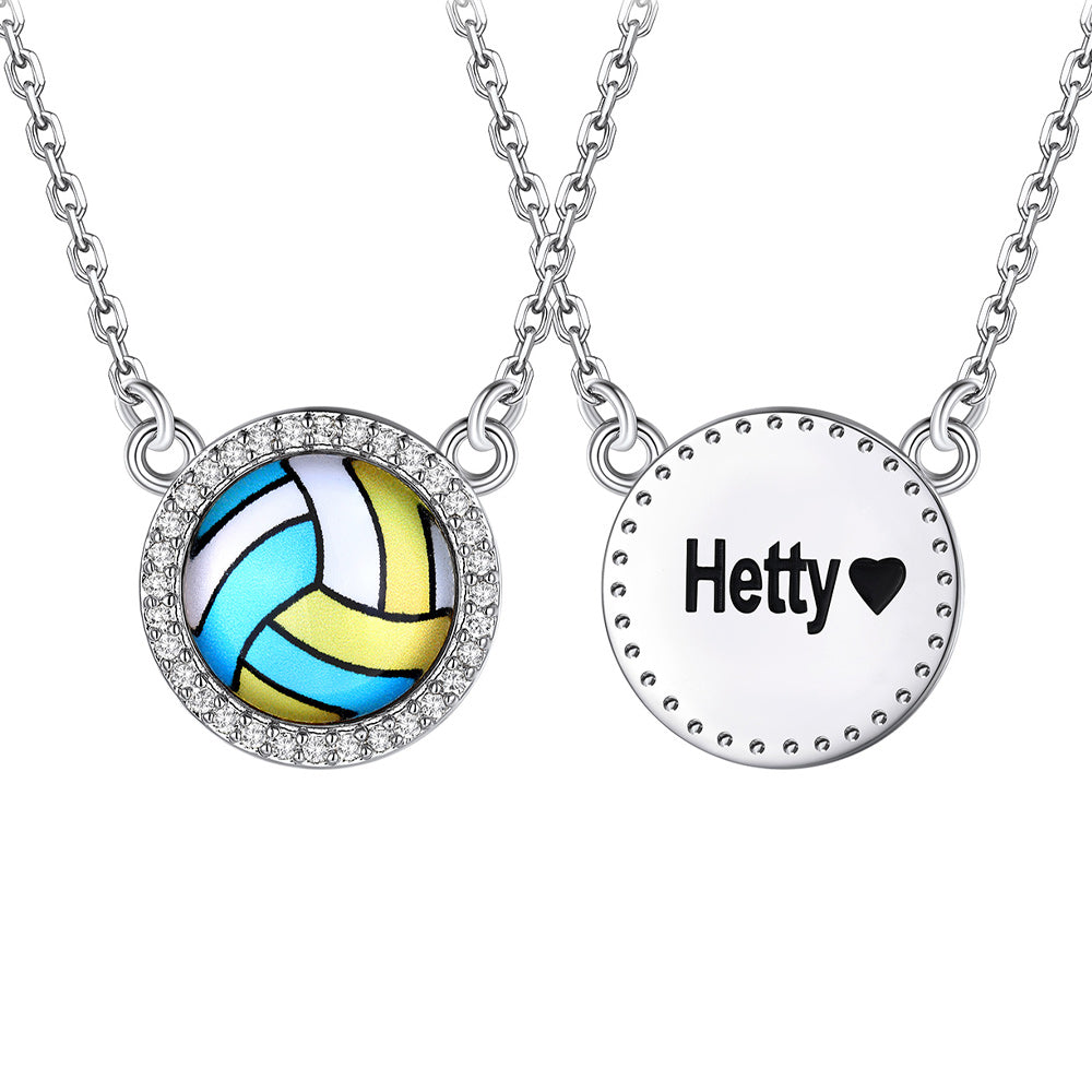  Steel / Volleyball Custom Sports Necklace Name Tag with Zircon for Fans Athlete