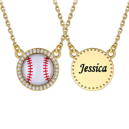  Gold / Baseball Custom Sports Necklace Name Tag with Zircon for Fans Athlete