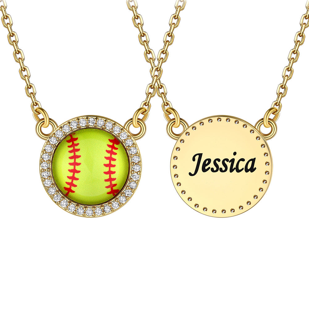  Gold / Softball Custom Sports Necklace Name Tag with Zircon for Fans Athlete