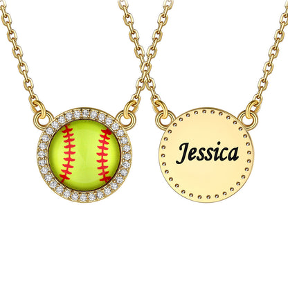  Gold / Softball Custom Sports Necklace Name Tag with Zircon for Fans Athlete