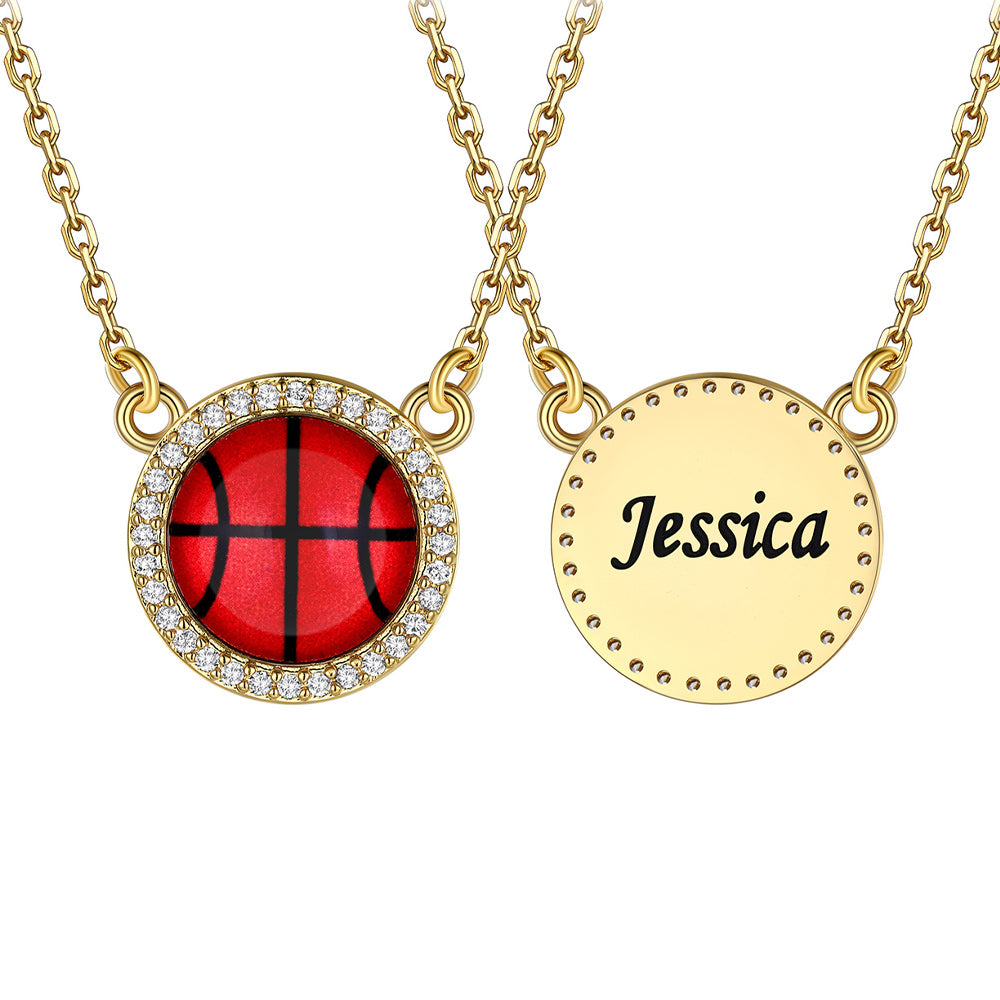  Gold / Basketball Custom Sports Necklace Name Tag with Zircon for Fans Athlete