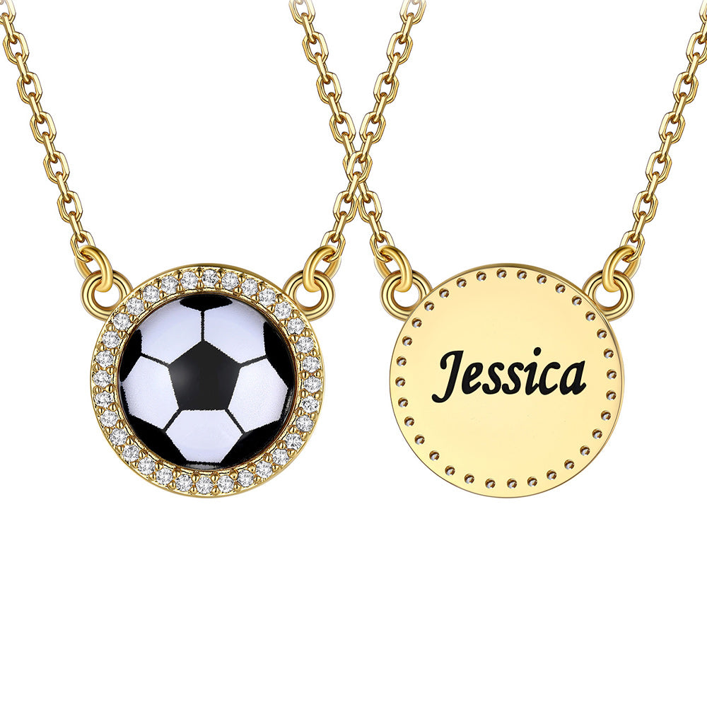  Gold / Soccer Custom Sports Necklace Name Tag with Zircon for Fans Athlete