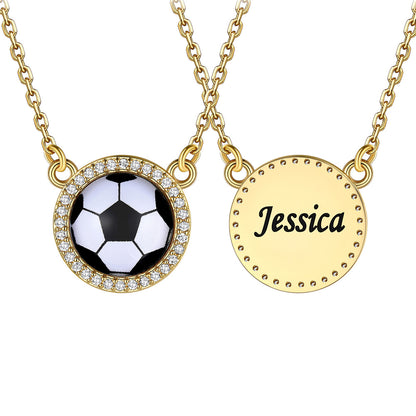  Gold / Soccer Custom Sports Necklace Name Tag with Zircon for Fans Athlete