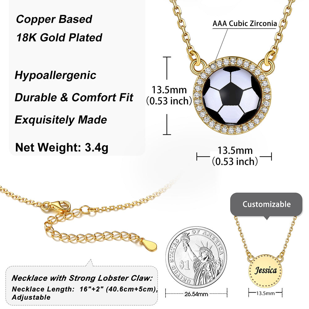   Custom Sports Necklace Name Tag with Zircon for Fans Athlete