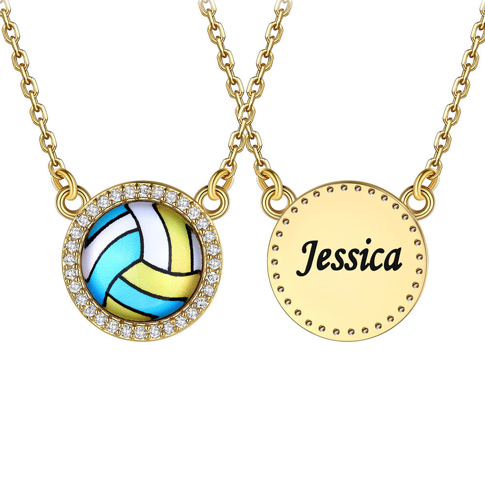  Gold / Volleyball Custom Sports Necklace Name Tag with Zircon for Fans Athlete
