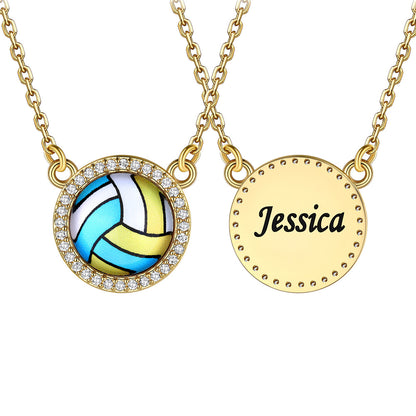  Gold / Volleyball Custom Sports Necklace Name Tag with Zircon for Fans Athlete