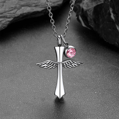 Custom Wings Cross Urn Pendant Cremation Necklace for Men Women