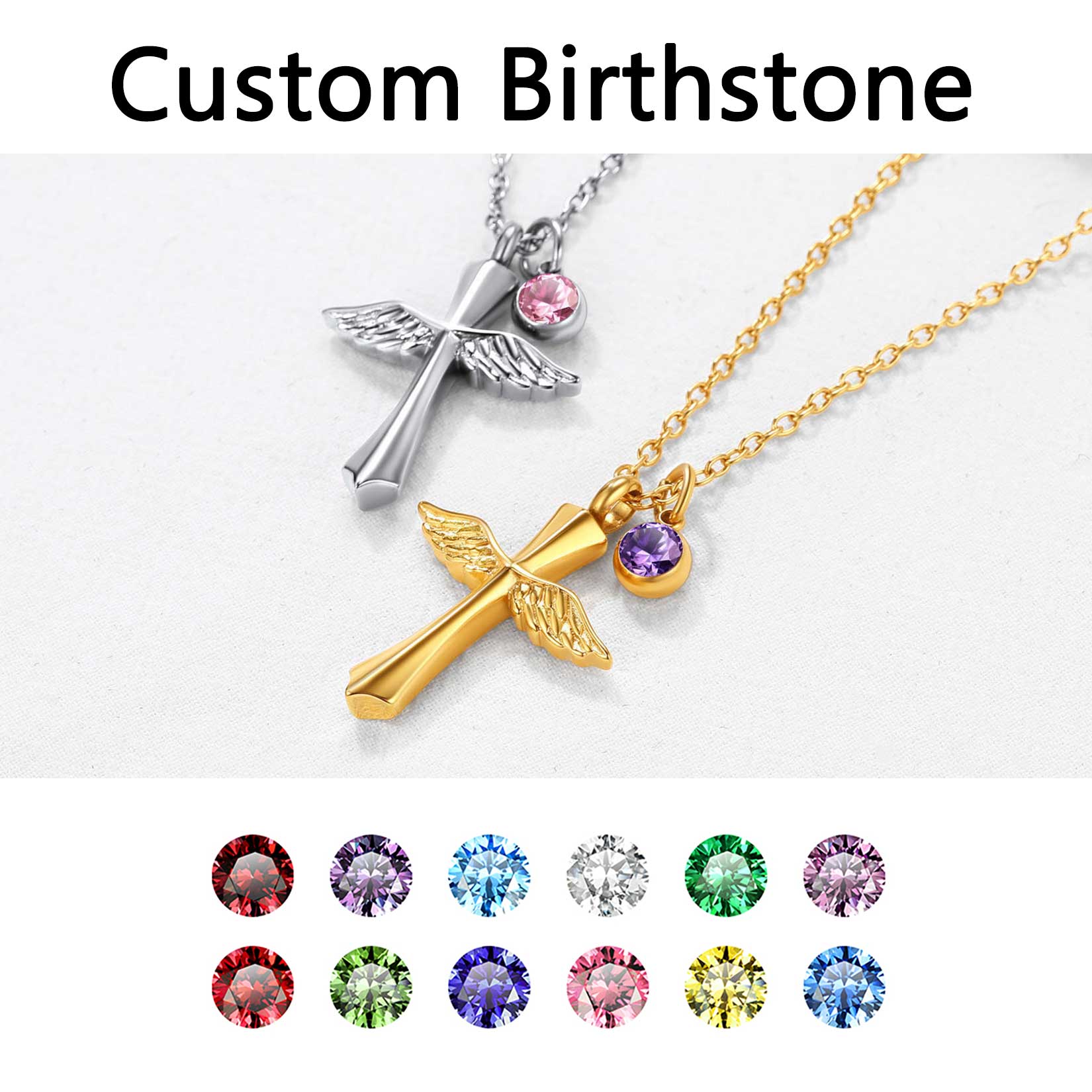 Custom Wings Cross Urn Pendant Cremation Necklace for Men Women