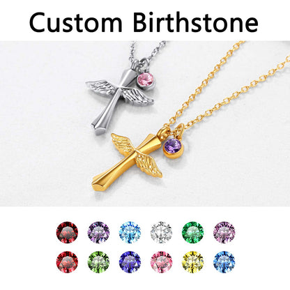 Custom Wings Cross Urn Pendant Cremation Necklace for Men Women