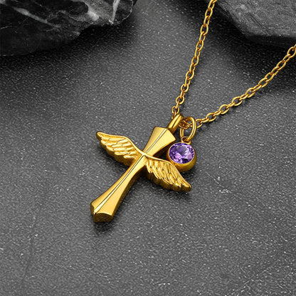 Custom Wings Cross Urn Pendant Cremation Necklace for Men Women