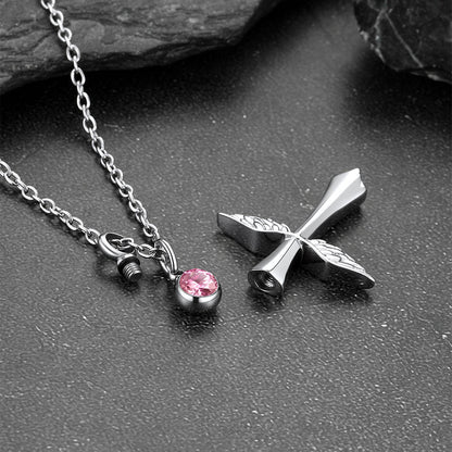 Custom Wings Cross Urn Pendant Cremation Necklace for Men Women