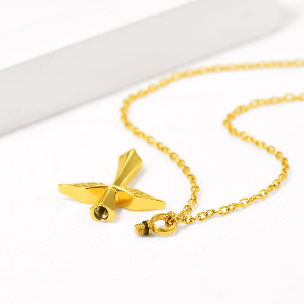 Custom Wings Cross Urn Pendant Cremation Necklace for Men Women