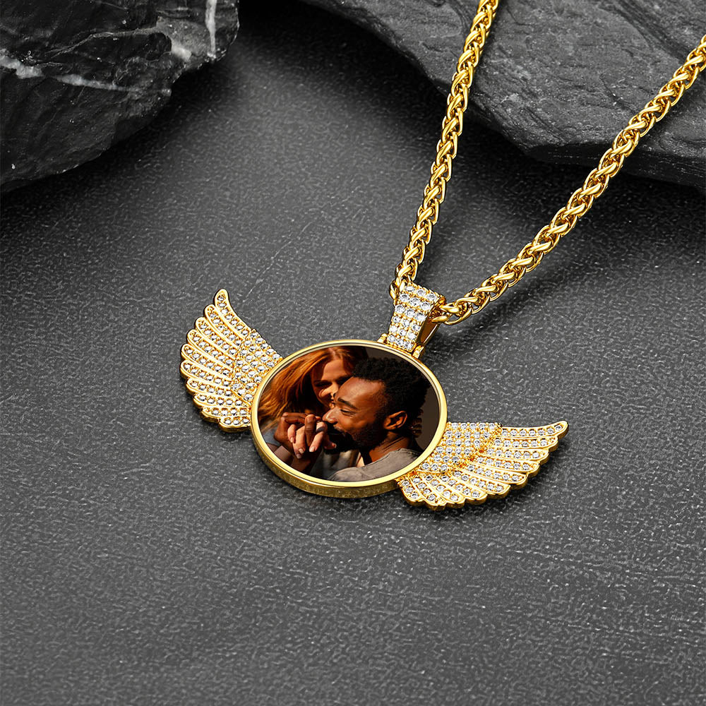 Custom CZ Wing Photo Picture Necklace with Calendar