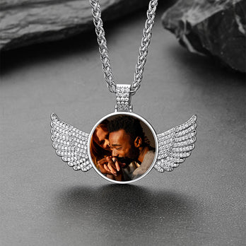 Custom CZ Wing Photo Picture Necklace with Calendar