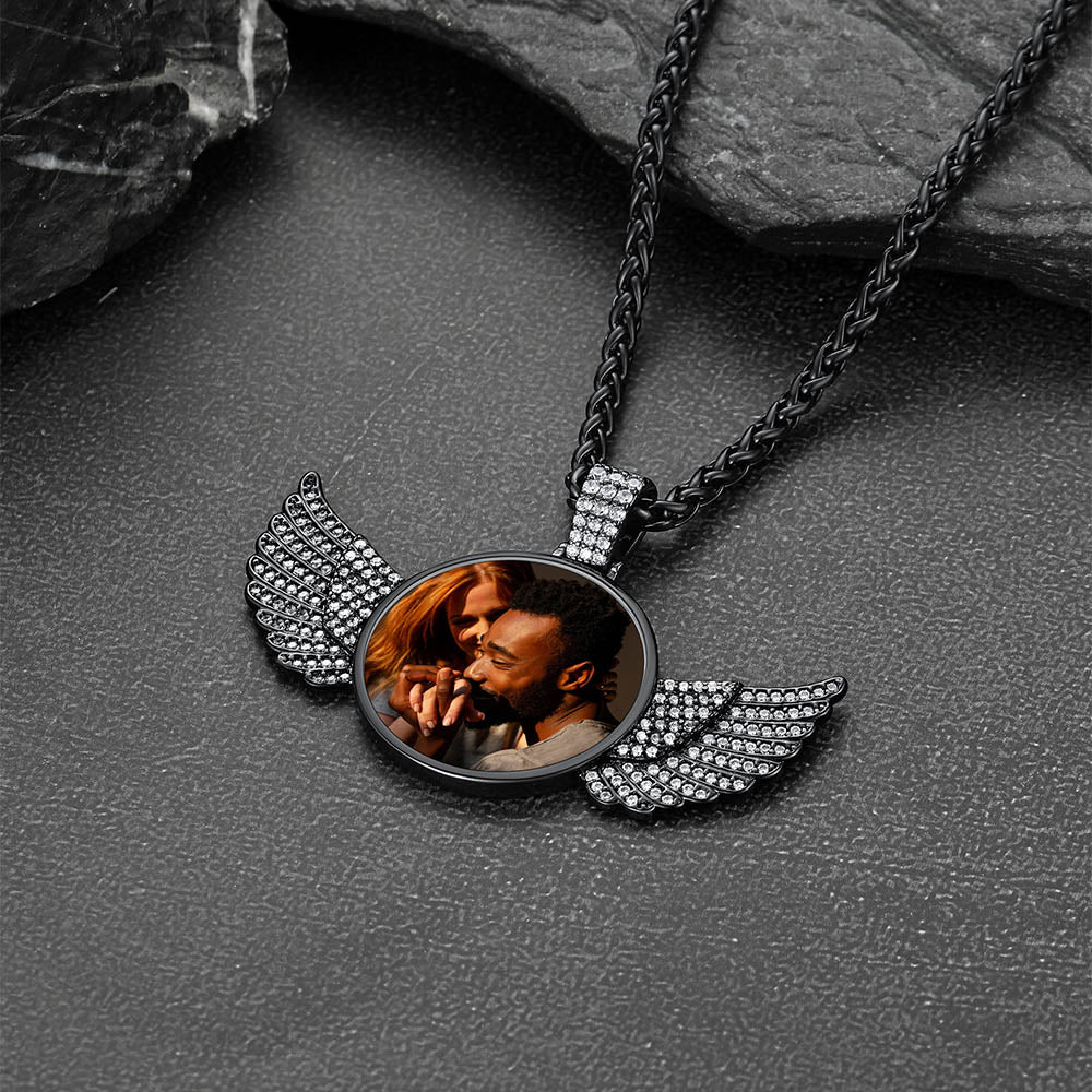 Custom CZ Wing Photo Picture Necklace with Calendar