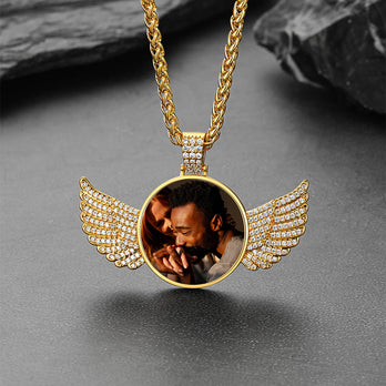 Custom CZ Wing Photo Picture Necklace with Calendar