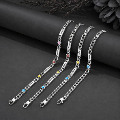Custom 1-4 Names Cuban Chain Bracelet with Birthstone