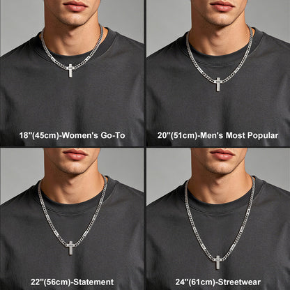 Four views of a custom name necklace with different lengths on a gray background