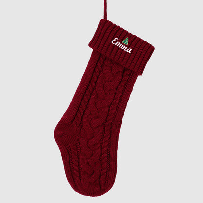Red Custom Embroidered Cable Knit Christmas Stockings Holiday Decor 