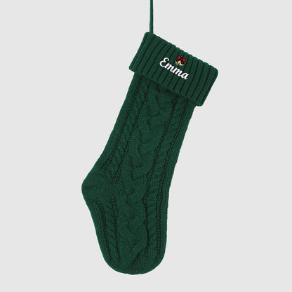Green Custom Embroidered Cable Knit Christmas Stockings Holiday Decor 