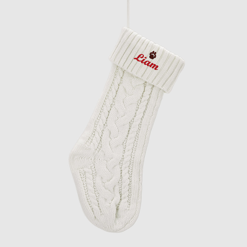 White Custom Embroidered Cable Knit Christmas Stockings Holiday Decor 