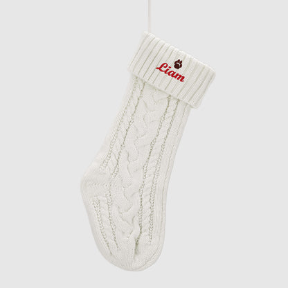 White Custom Embroidered Cable Knit Christmas Stockings Holiday Decor 