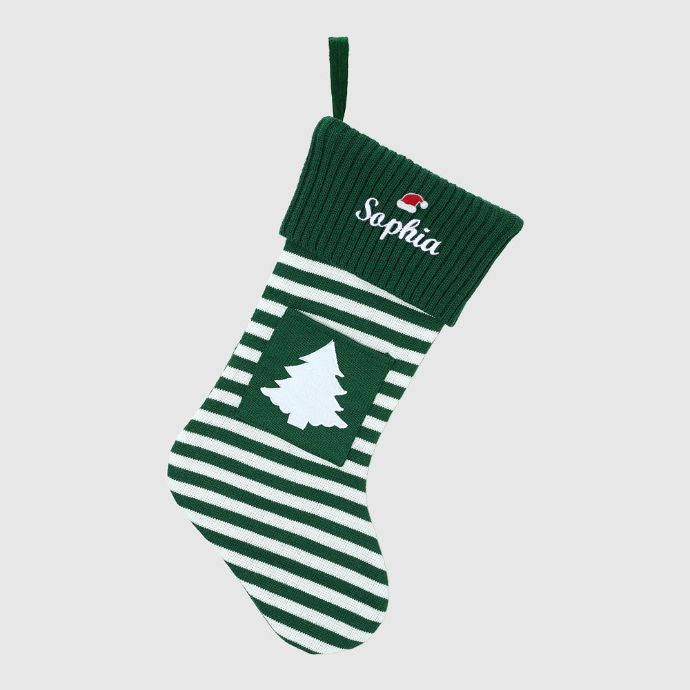 Custom Embroidered Christmas Striped Knit Stockings Holiday Decor 